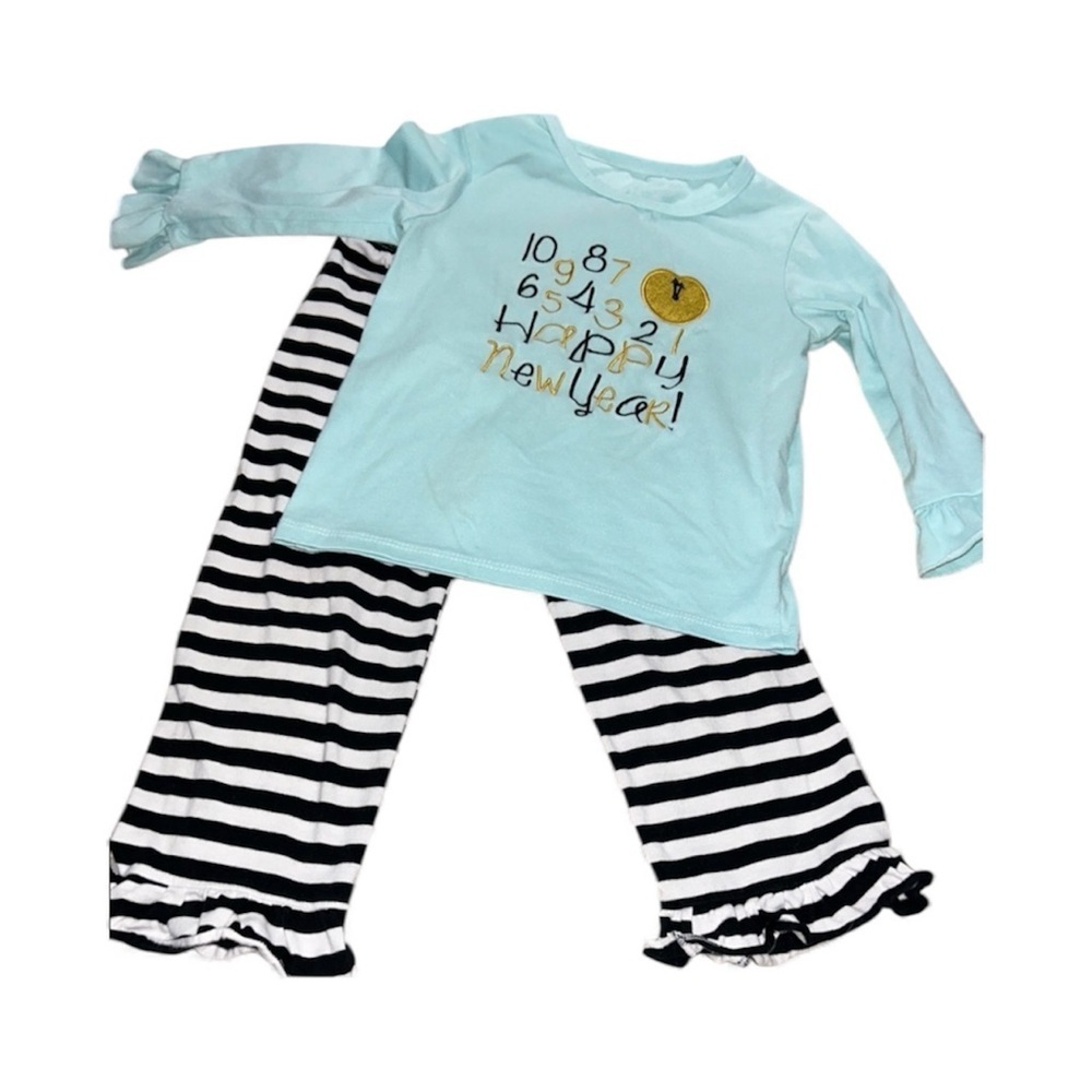 New Year Toddler Set - Light Blue and Black Stripes